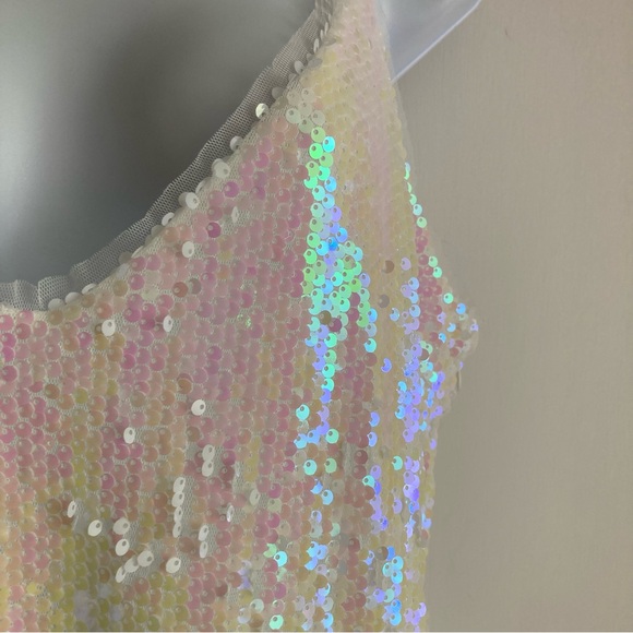 Lulu’s Mirrorball White Iridescent Sequin Mini Dress, Sz XL - Picture 7 of 16